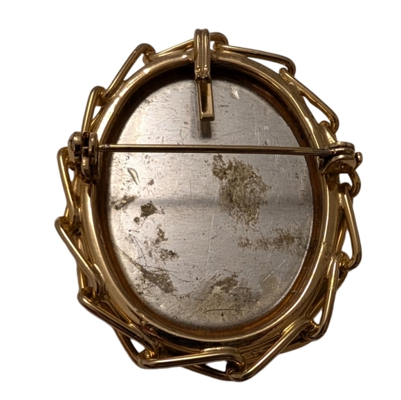 BROOCH Vintage Mother-of-Pearl Abalone Leaves Gold Inlaid Pin Pendent - Picture 5 of 7